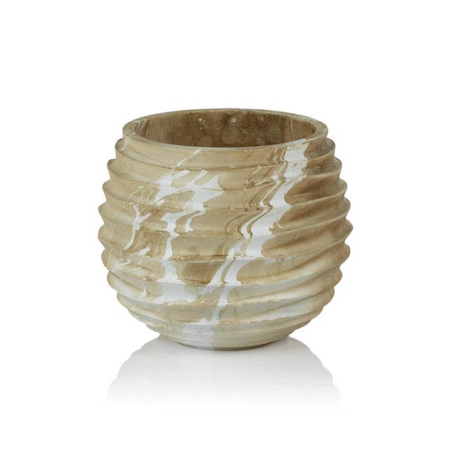 Contemporary Bellshill Mango Wood Marbleized Cocoon Pot, 9.5" x 7.75" For Sale - Image 3 of 3