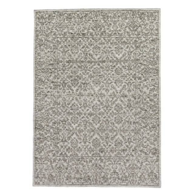 Sens Hand knotted Wool/Viscose Ivory/Gray Rug-10'x14" For Sale
