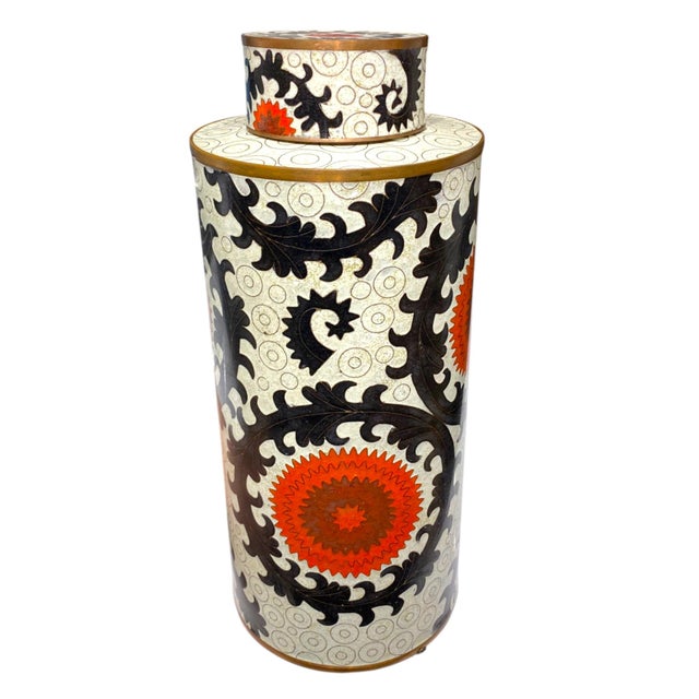Fabienne Jouvin Paris Cloisonne Jar French Chinoiserie Large Canister Decor For Sale - Image 4 of 13
