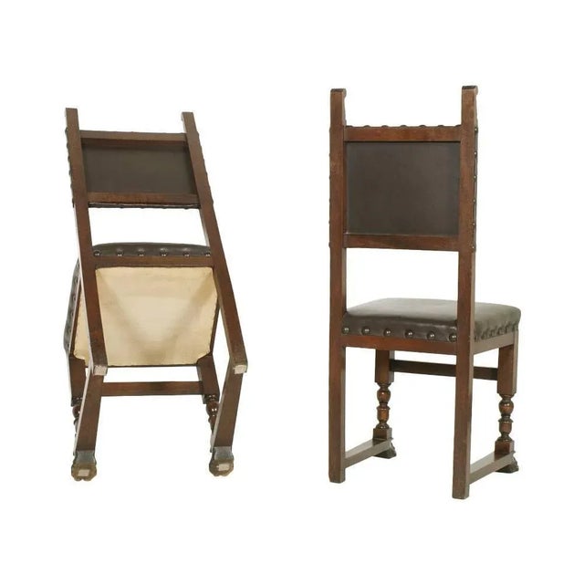 Antique desk with three chairs renaissance in the early 20th century carved walnut. Desk with two drawers. One armchair...