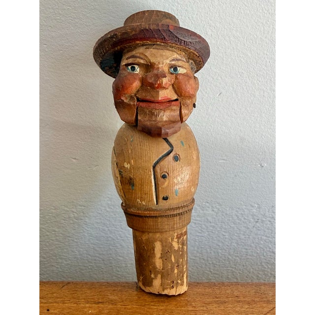 Wood 1920s Vintage Hand Carved Hand Painted Cork Screw For Sale - Image 7 of 10