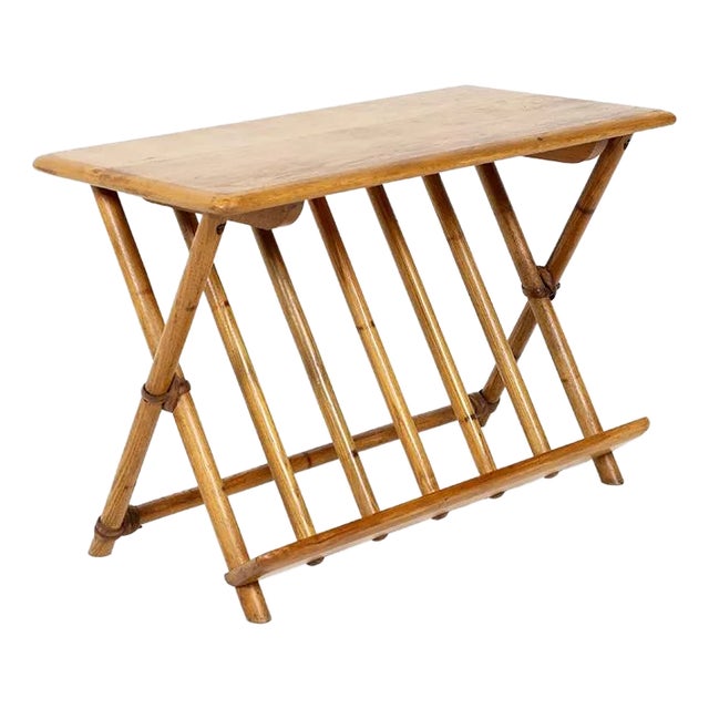 1950s Heywood Wakefield Bamboo Style Side Table, Magazine Rack For Sale