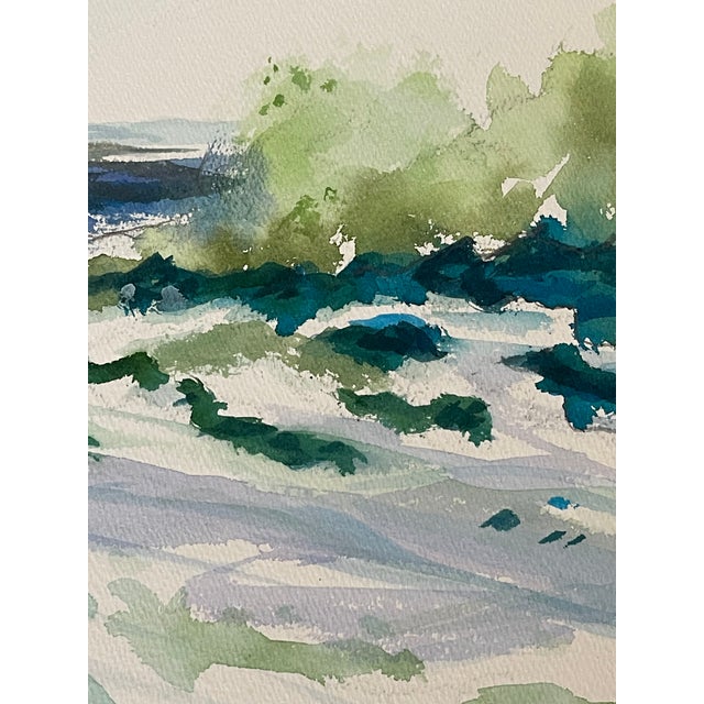Coastal 1960s Charming Watercolor Sea Scape on Woven Paper For Sale - Image 3 of 4
