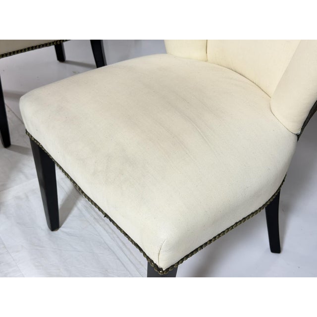 Set of 6 Mid-Century Tuxedo Dining Chairs, Ebonized Wood, Brass Nailheads For Sale - Image 11 of 18