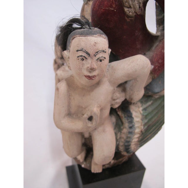 Wood South Asian Carved Wood Buddha Serpent Bird Figural Statue For Sale - Image 7 of 12