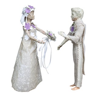 Paper Mâché Bride and Groom Wedding Figures For Sale