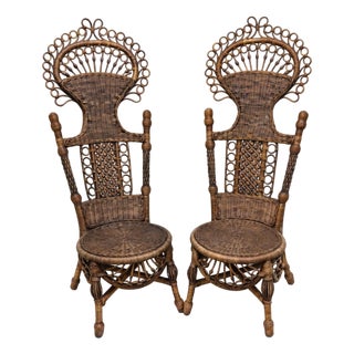 1930s Heywood - Wakefield American Victorian Wicker Accent Chairs, Attributed - A Pair For Sale