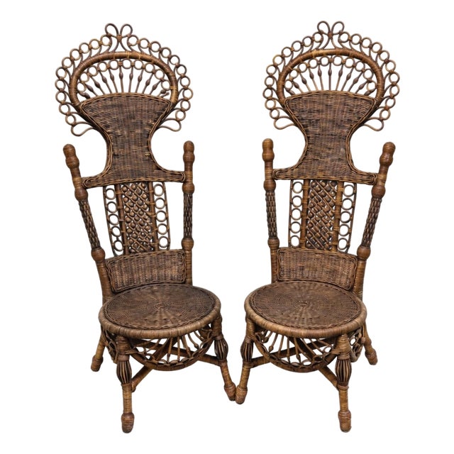 1930s Heywood - Wakefield American Victorian Wicker Accent Chairs, Attributed - A Pair For Sale