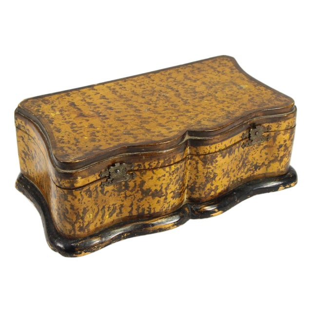 Early 19th C. Carved Wood Wavy Box Sponge Spatter Finish With Mirror & Pink Silk For Sale