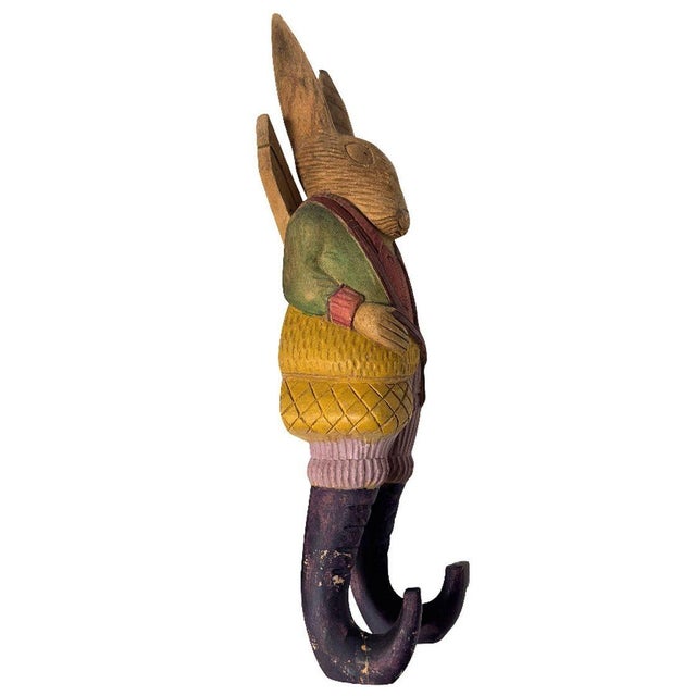 Folk Art 1980s Arthur Court Handcarved Folkart Rabbit Wall Hook Coat Holder For Sale - Image 3 of 10