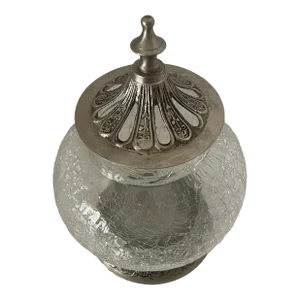 Antique Crackled Glass & Silver Plate Covered Biscuit/ Cookie Jar