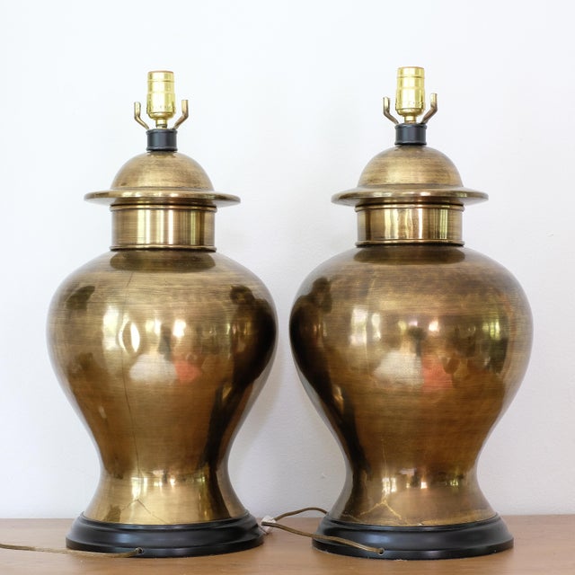 Mid-Century Modern Vintage Brass Ginger Jar Lamps - a Pair For Sale - Image 3 of 4
