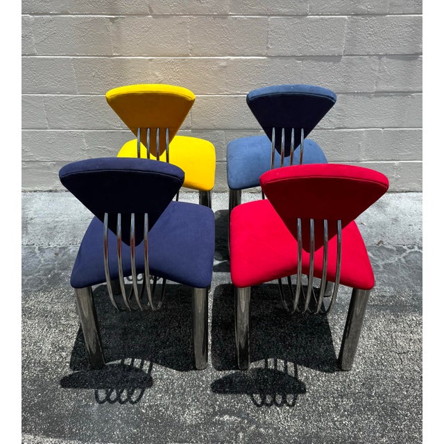 Animal Skin Mid 20th Century Suede Ettore Sottsass Memphis Style Chairs - Set of 4 For Sale - Image 7 of 8