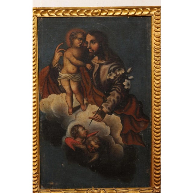 Wood 19th Century Framed Painting of Jesus with Child For Sale - Image 7 of 11