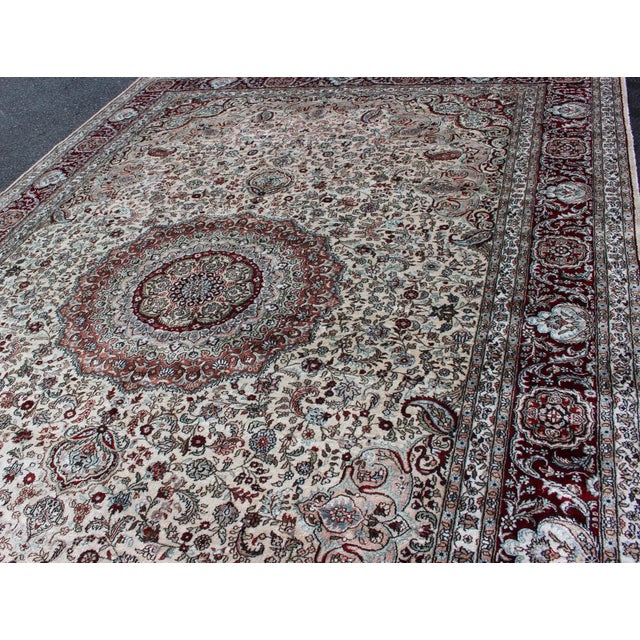 Mid 20th Century Silk Vintage Isfahan Design Medallion Rug With Intricate Floral Elements For Sale - Image 5 of 13