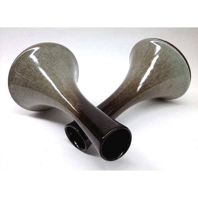 Brown Artisan Mottled Ceramic Vases- A Pair For Sale - Image 8 of 11