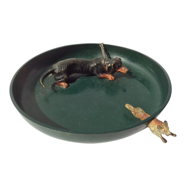 Vienna Bronze Dog & Fox Chase Green Tray For Sale