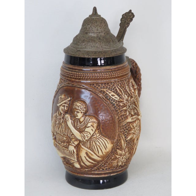 German Original King 500 Lidded Ceramic Beer Stein Man and Woman Floral 4692b For Sale - Image 9 of 10