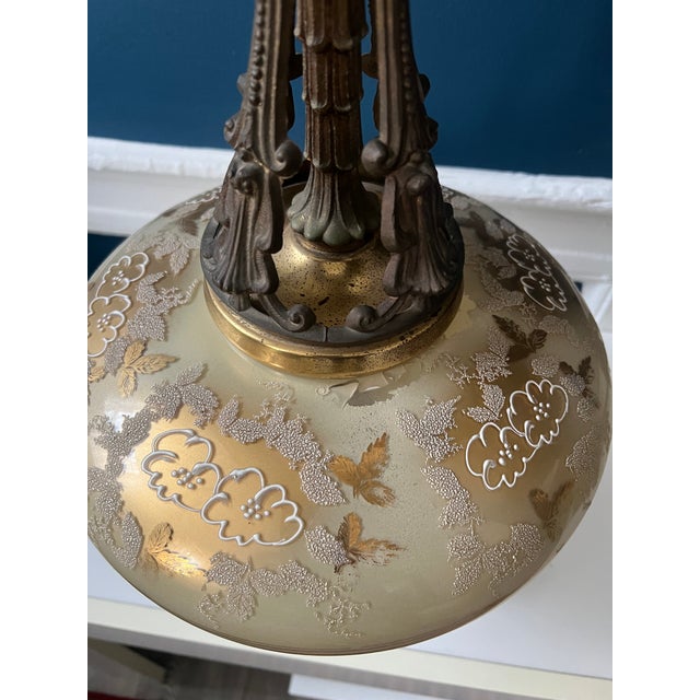 Monumental Hollywood Regency Marble, Hand-Painted Glass & Bronze Table Lamps — 40.75” - a Pair For Sale - Image 10 of 18