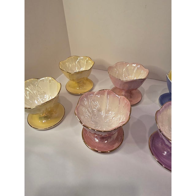 1920s Vintage English Pearl Lustre Stemmed Dessert Bowls - Set of Eight For Sale - Image 5 of 9