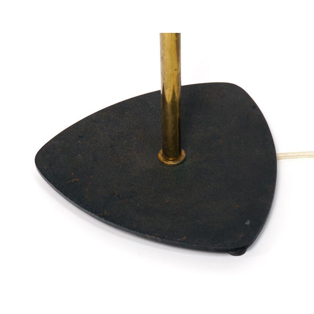 1950s Vintage Danish Brass and Cast Iron 2-Arm Floor Lamp with Plectrum Shaped Base, 1950s For Sale - Image 5 of 6