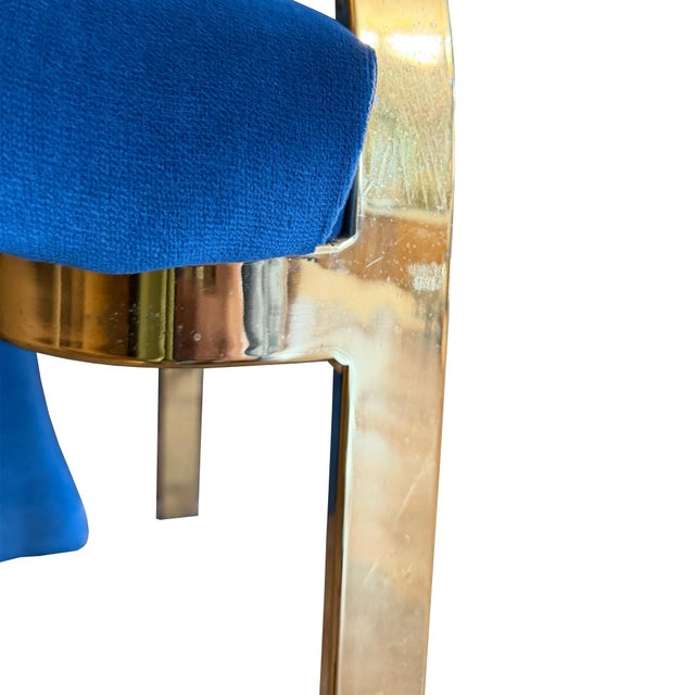 1980s Carson’s of High Point Blue Velvet & Brass Dining Chairs, Set of Four For Sale - Image 11 of 16