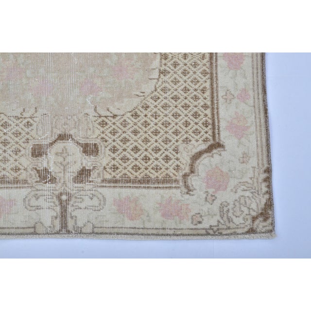 Tan 1950s Geometric Tribal Oushak Rug For Sale - Image 8 of 10