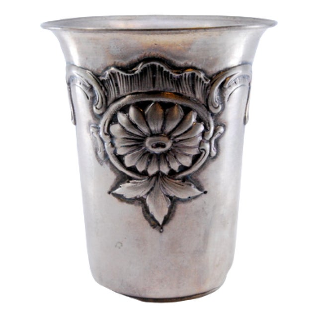 Silver Cup with Flower and Leaf Edge Reliefs For Sale