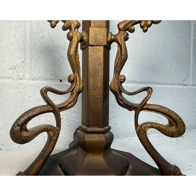 Bronze Antique Ornate Early 1900's Bronze Glass Art Nouveau Electric Table Lamp Light For Sale - Image 8 of 11