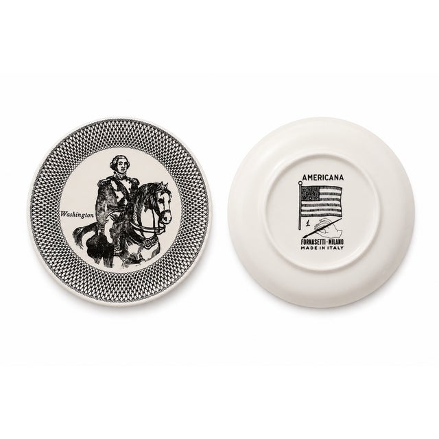 Piero Fornasetti Americana Coasters in Porcelain with American Historical Figures by Piero Fornasetti, 1960s, Set of 7 For Sale - Image 4 of 11