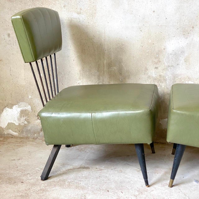 Vintage Lounge Chairs in Metal and Green Faux Leather, 1960s, Set of 2 For Sale - Image 3 of 15