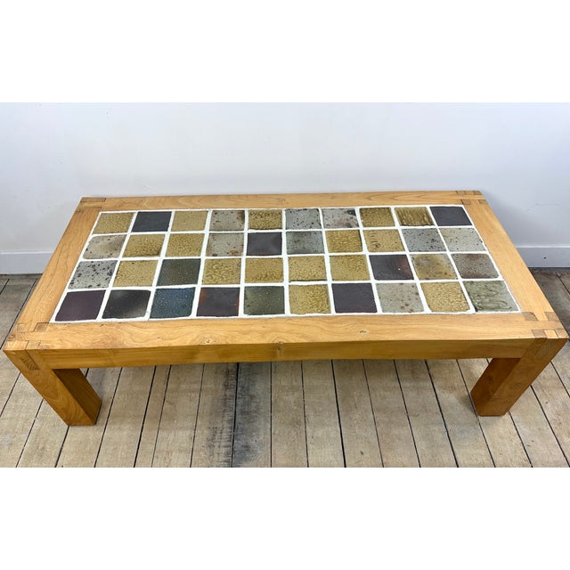 Coffee Table in Elm and Stoneware from Maison Regain, 1970s For Sale - Image 6 of 10
