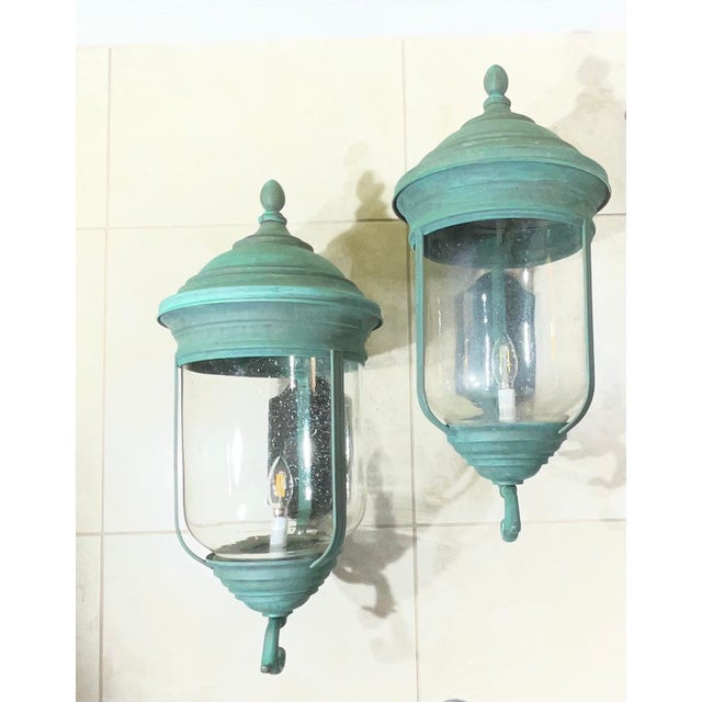Pair of Vintage Solid Brass Wall Lanterns /Sconces 26”x 12” X13” For Sale - Image 11 of 15