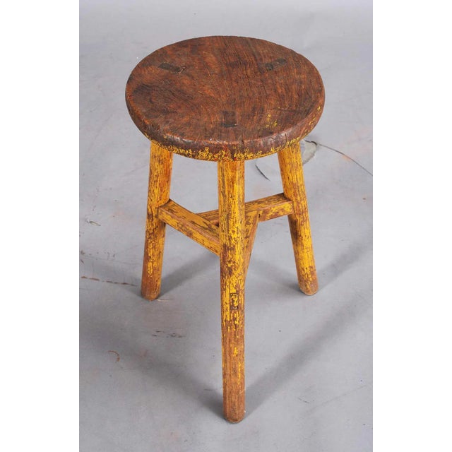 Distressed Painted Yellow Stool For Sale - Image 4 of 4