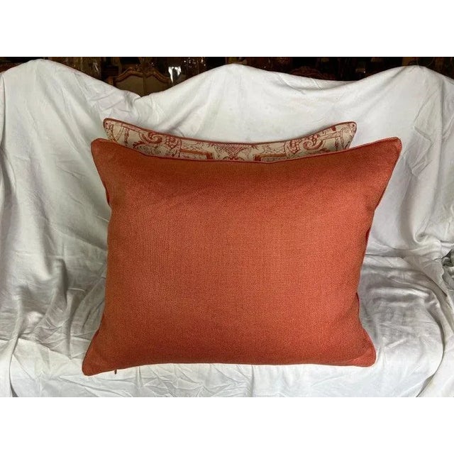 Mid 20th Century Pair of Mezzianno Patterned Fortuny Pillows W/ Linen Backs For Sale - Image 5 of 8