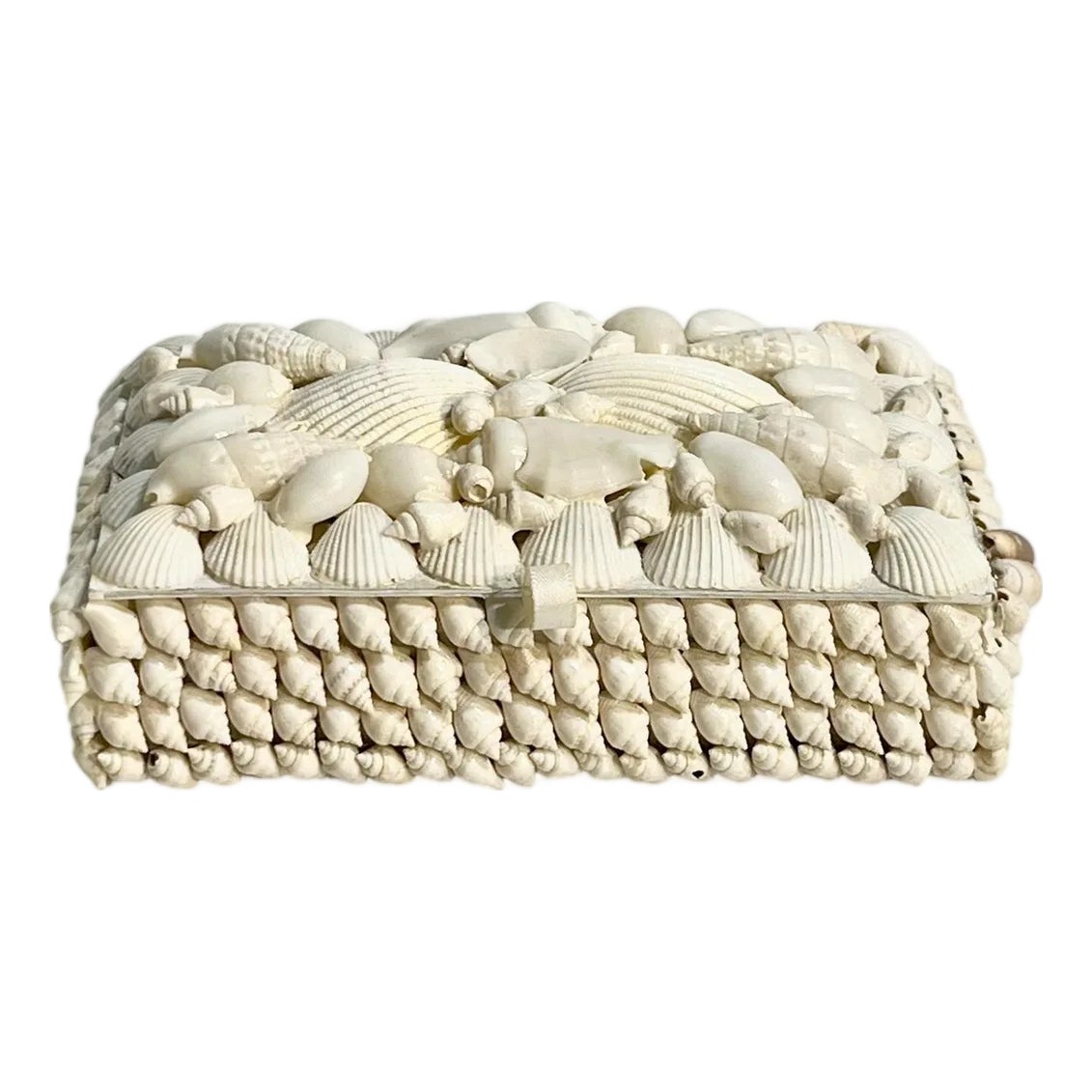 Vintage Folk Art White Shell Box | Chairish