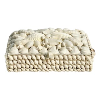Vintage Folk Art White Shell Box For Sale