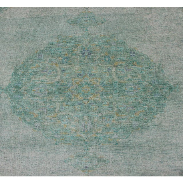 Textile Modern Oushak Rug With Floral Medallion Design in Various Shades of Green 6'7" X 9'2" For Sale - Image 7 of 11