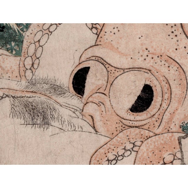 Hokusai Katsushika, the Dream of the Fisherman's Wife (Octopus and Diver), 1800s, Woodblock Print For Sale - Image 13 of 15