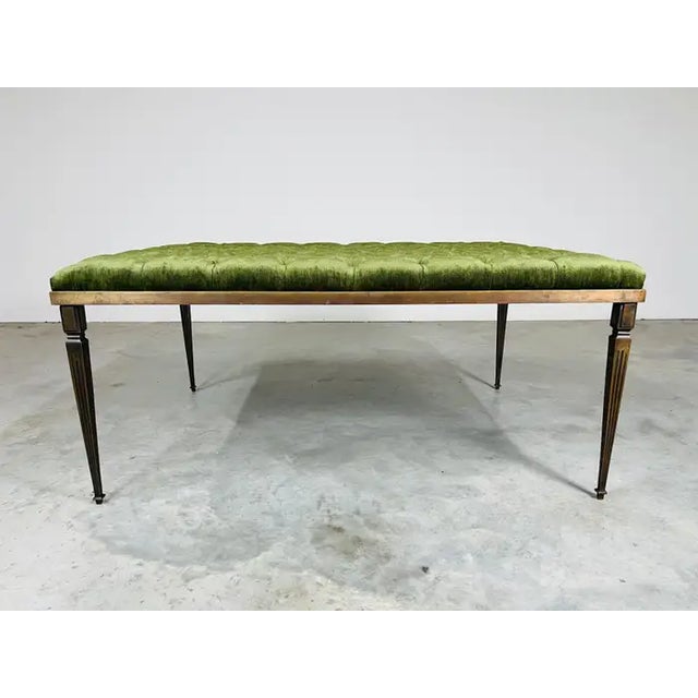 Green French Louis XVI Style Tapered Bronze With Tufted Green Velvet Bench For Sale - Image 8 of 9