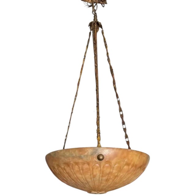 Antique Alabaster Marble Pendant Light Fixture Chandelier For Sale - Image 4 of 5