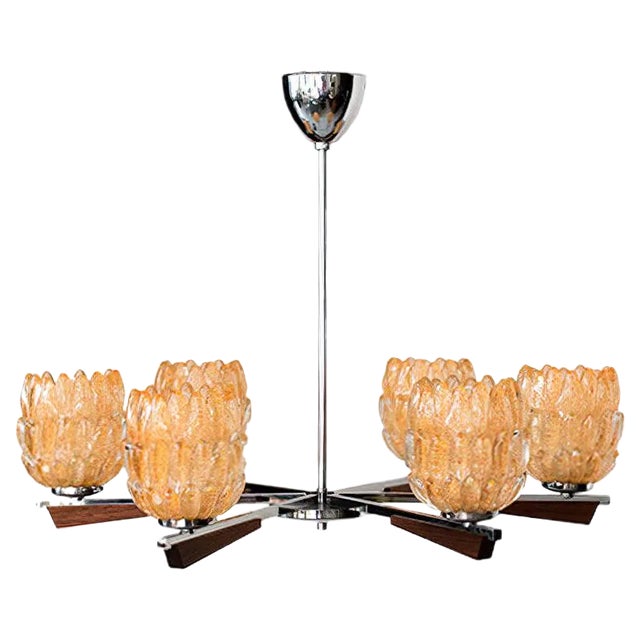 Italian Chandelier with Murano Glass Shades, 1960s For Sale
