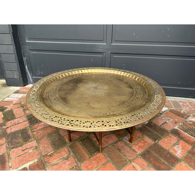 Moroccan Tray Table on Faux Bamboo Base For Sale - Image 4 of 11