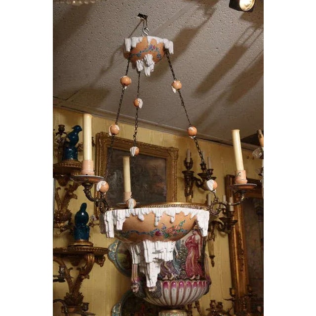 Very rare and unusuall ceramic and bronze galle nancy three-light chandelier signed: "Galle Nancy' stock number: L4.