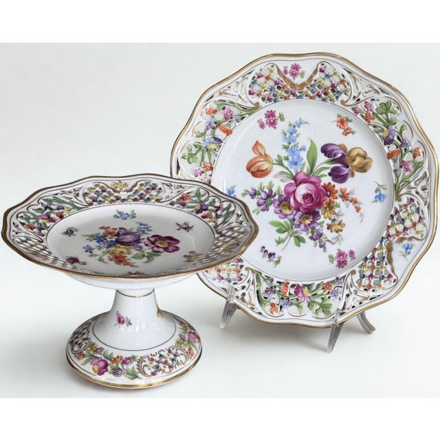 LastCHANCE!Vintage Schumann Bavaria Chateau Pattern Compote and Luncheon Plate - A Pair For Sale - Image 4 of 17