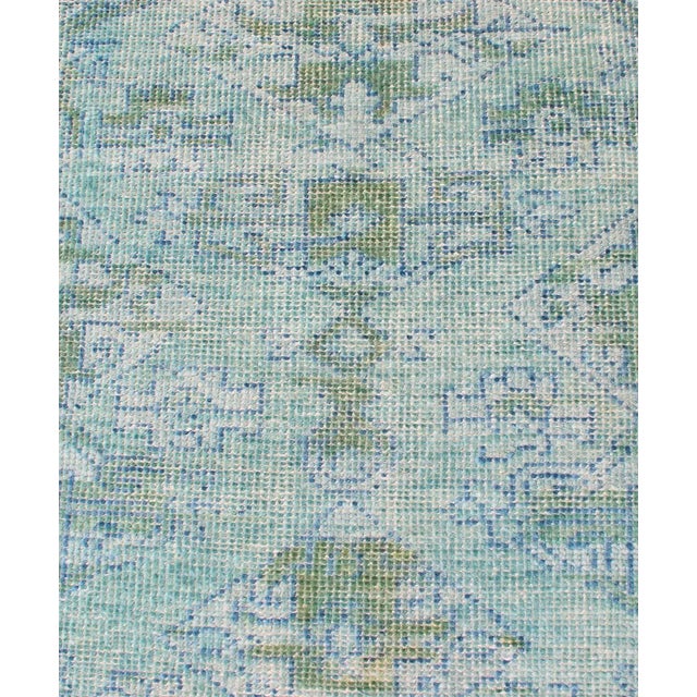 Emerald Modern Hand-Knotted Oushak Runner in Wool With All-Over Medallion Design For Sale - Image 8 of 12