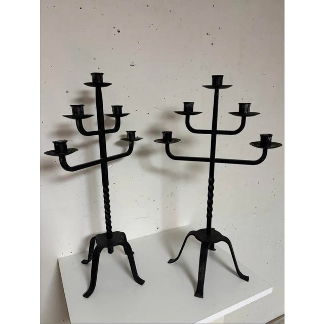 Brutalist Large Iron Candlesticks, 1950s, Set of 2 For Sale - Image 3 of 8