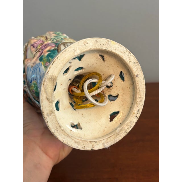 White Vintage Italian Capodimonte Porcelain Table Lamp, Hand Painted With Cherubs For Sale - Image 8 of 8