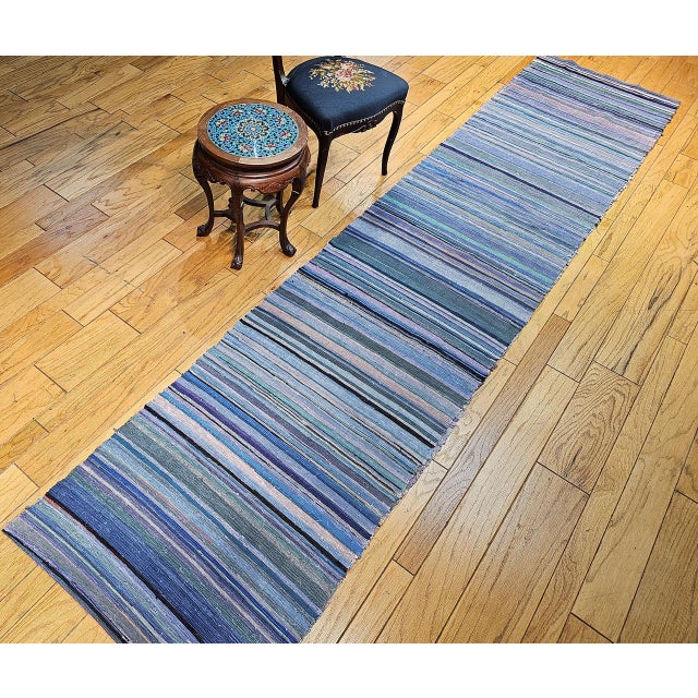 Antique American Amish Rag Runner, Handwoven Wool & Cotton, Stripe Pattern, 3x26 For Sale - Image 9 of 18