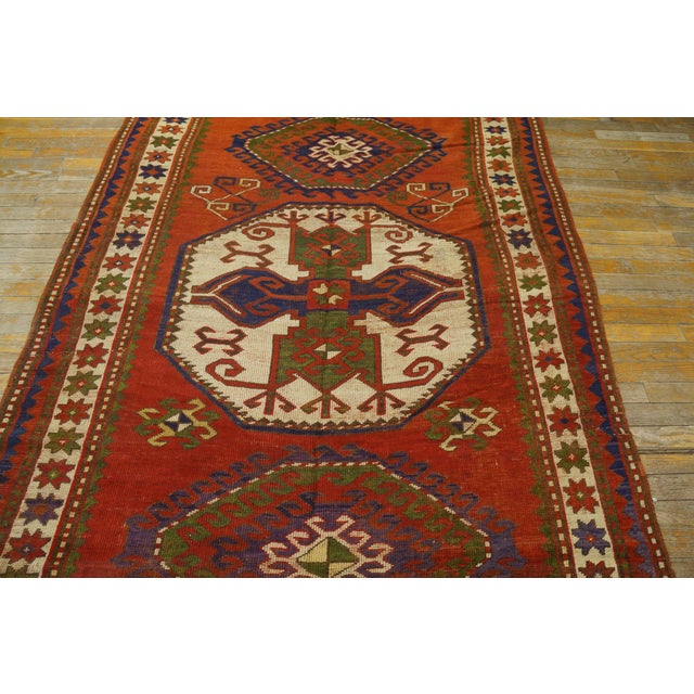 Tribal 1920s Red Medallion Tribal Caucasian Kazak Lori Pombak Carpet 4'9" X 6'10" Handknotted Wool Rug For Sale - Image 3 of 6
